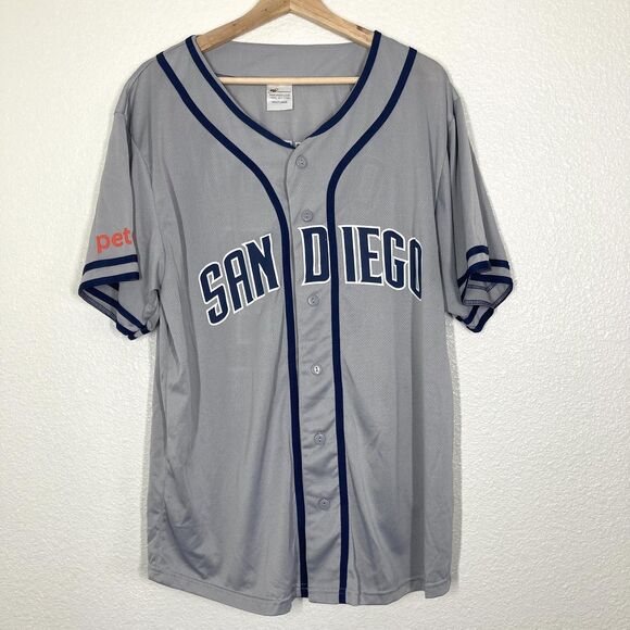 San Diego Padres Jersey Mens Large Gray Navy MLB Baseball Carlos Quentin 18 - Picture 1 of 14